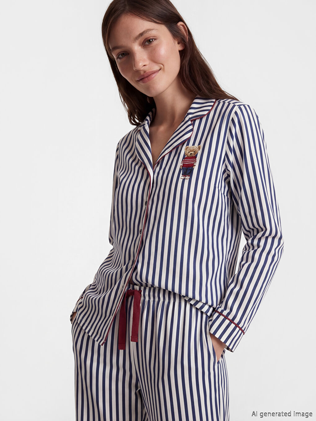 Lacivert Ayı Teddy Baskılı Kadın Pijama Takımı-1