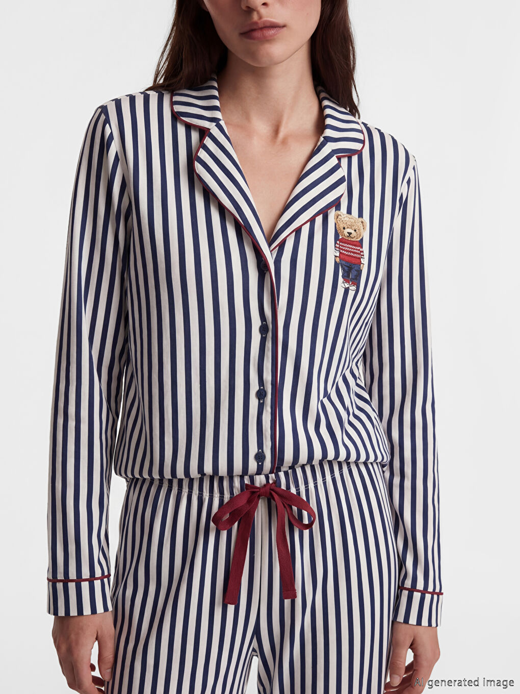 Lacivert Ayı Teddy Baskılı Kadın Pijama Takımı-2