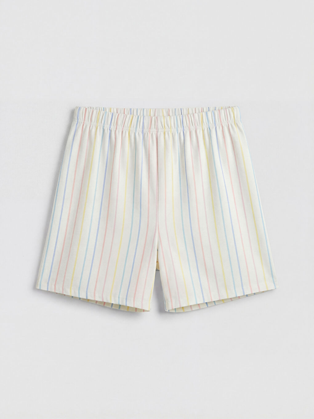 Ekru Beli Lastikli Çizgili Kadın Şort Pijama Altı