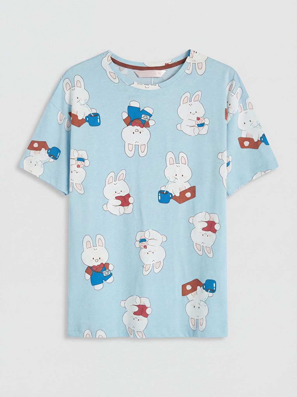 Mavi Bisiklet Yaka Baskılı Kadın Pijama Takımı-1