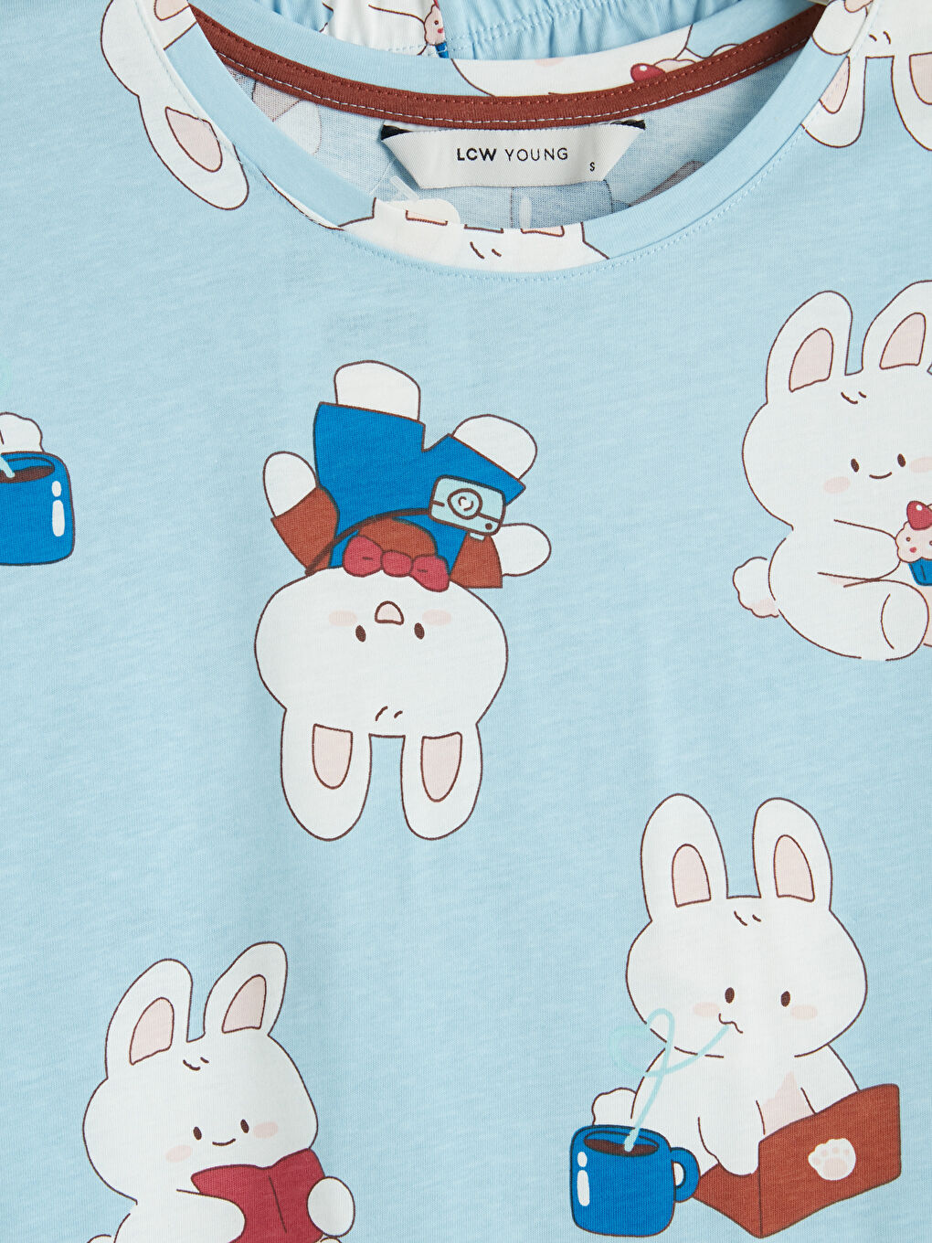 Mavi Bisiklet Yaka Baskılı Kadın Pijama Takımı-3