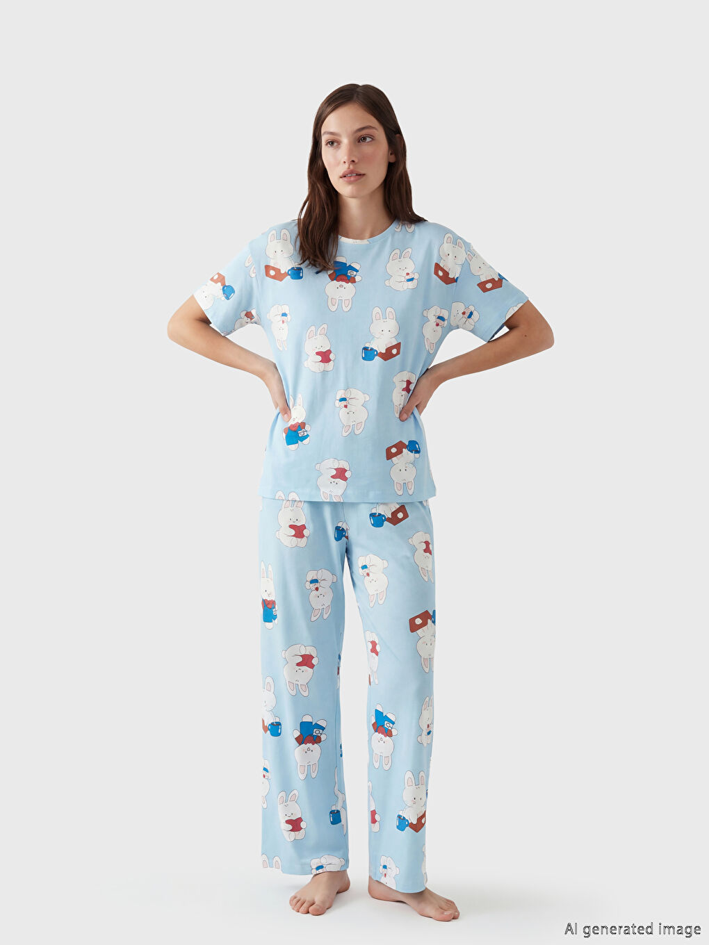 Crew Neck Printed Women's Pyjamas Set-1