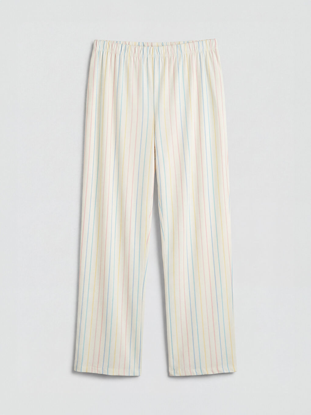 Ekru Beli Lastikli Çizgili Kadın Pijama Altı