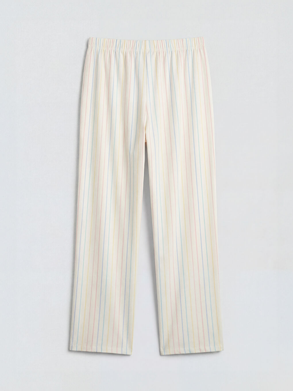 Ekru Beli Lastikli Çizgili Kadın Pijama Altı-1