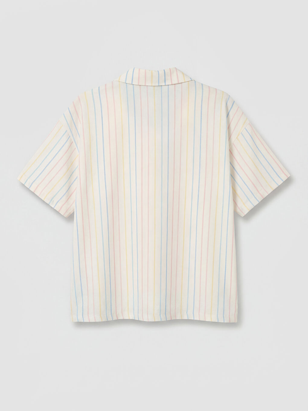 Ekru Gömlek Yaka Çizgili Kadın Pijama Takımı-2