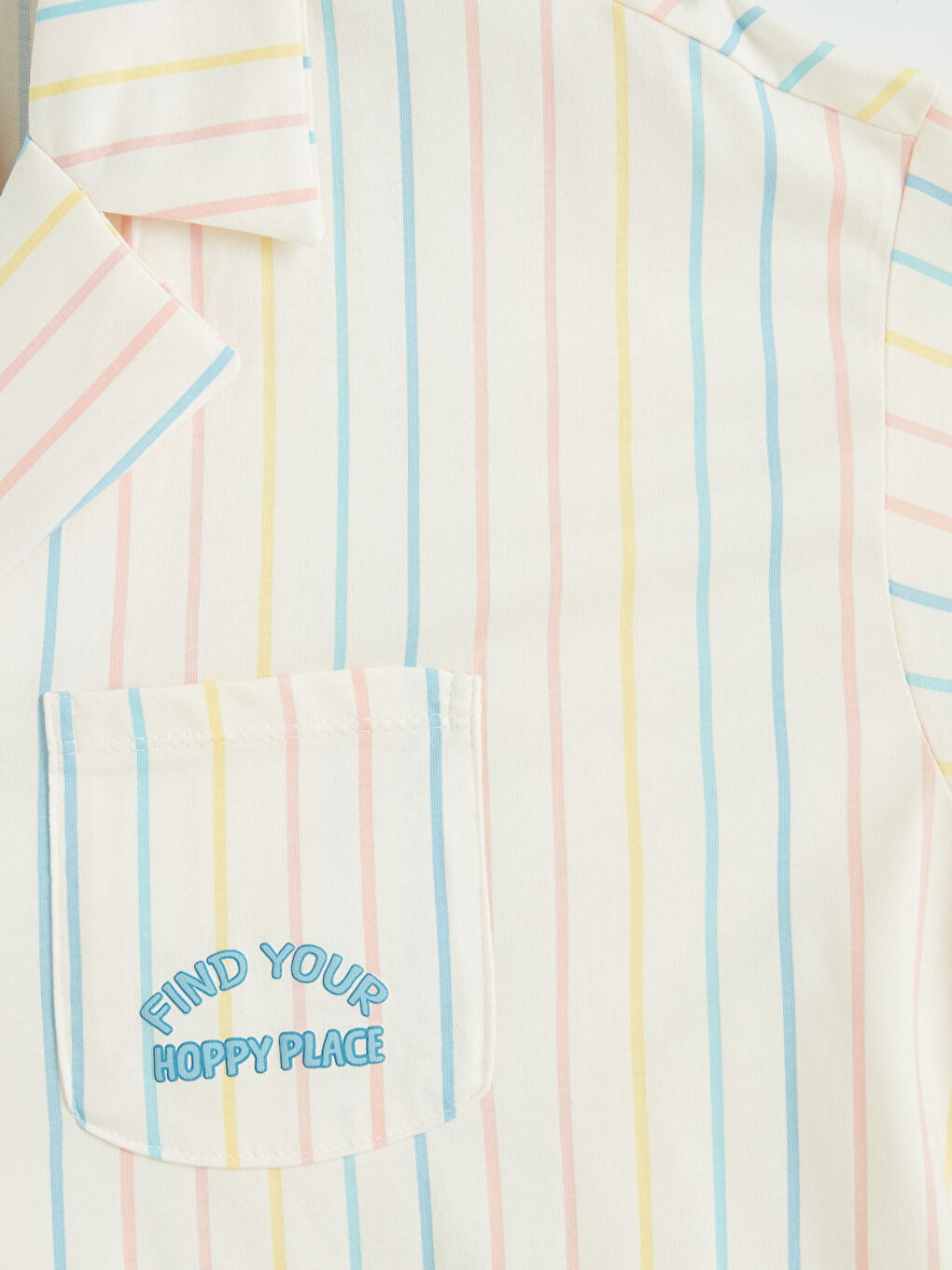 Ekru Gömlek Yaka Çizgili Kadın Pijama Takımı-3