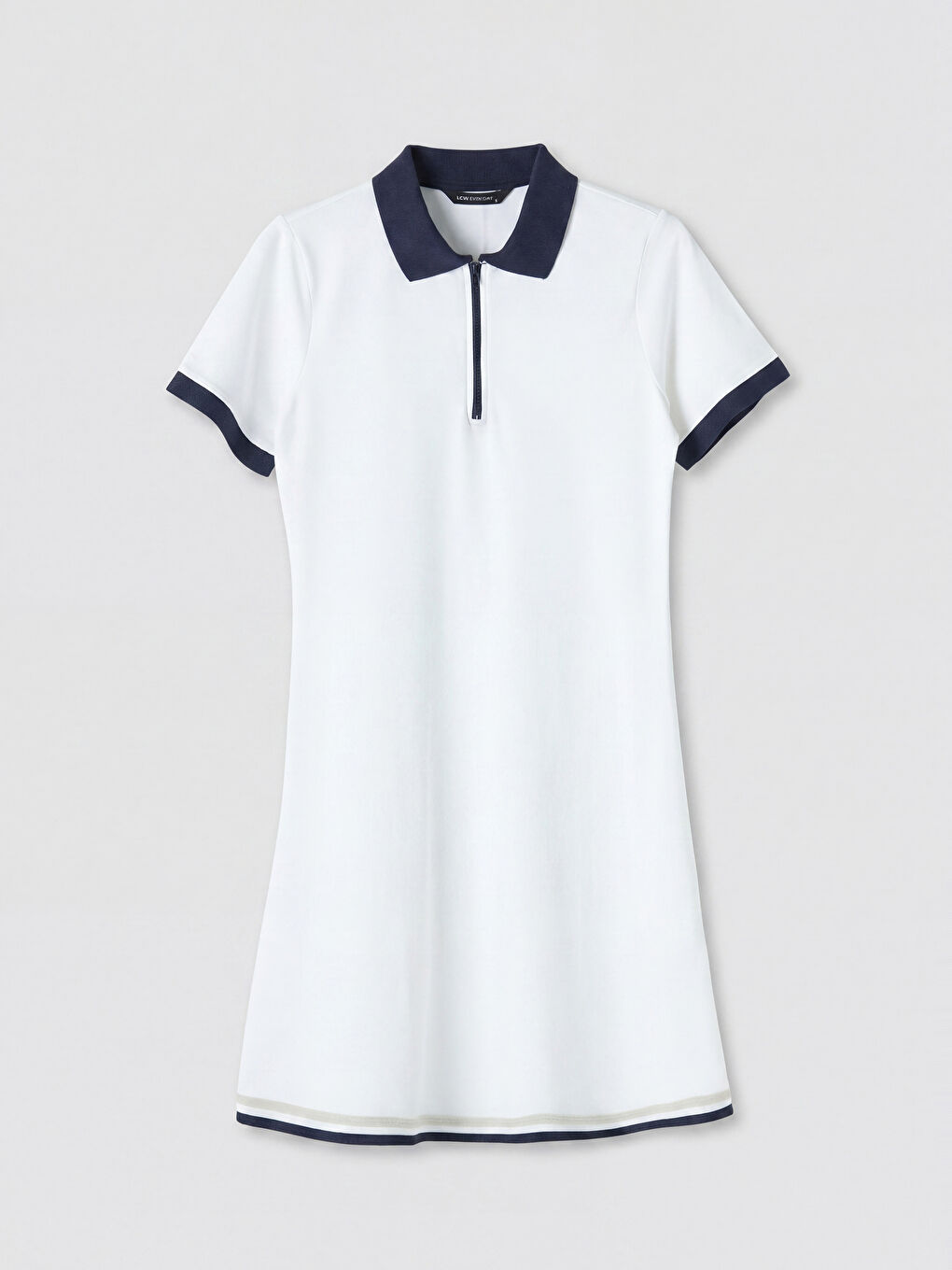 Beyaz Polo Yaka Poplin Mini Elbise