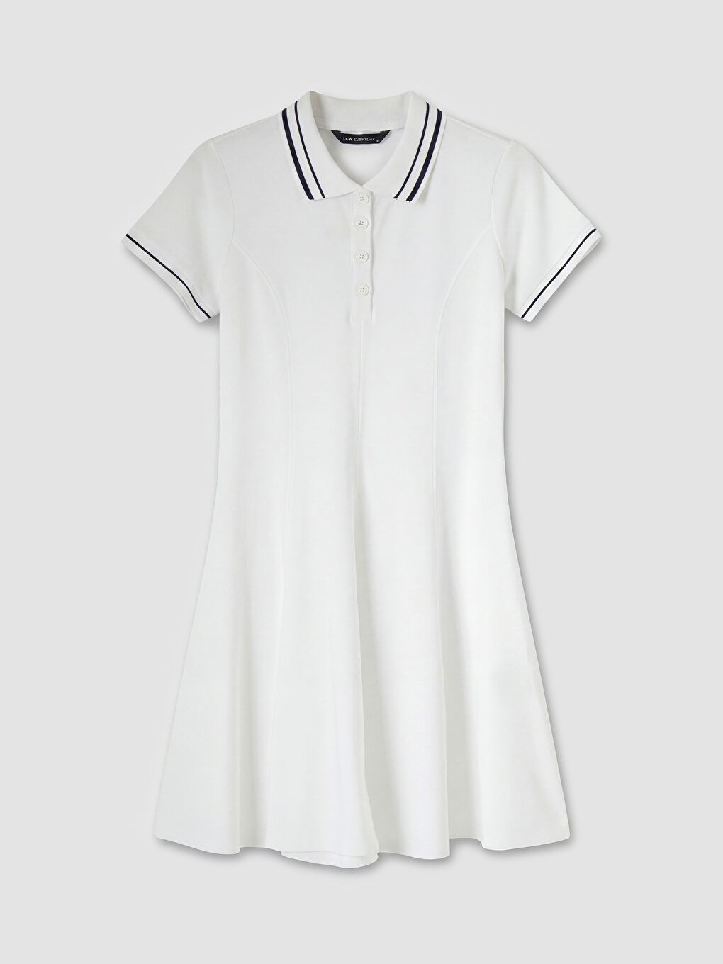 Beyaz Polo Yaka Mini Elbise