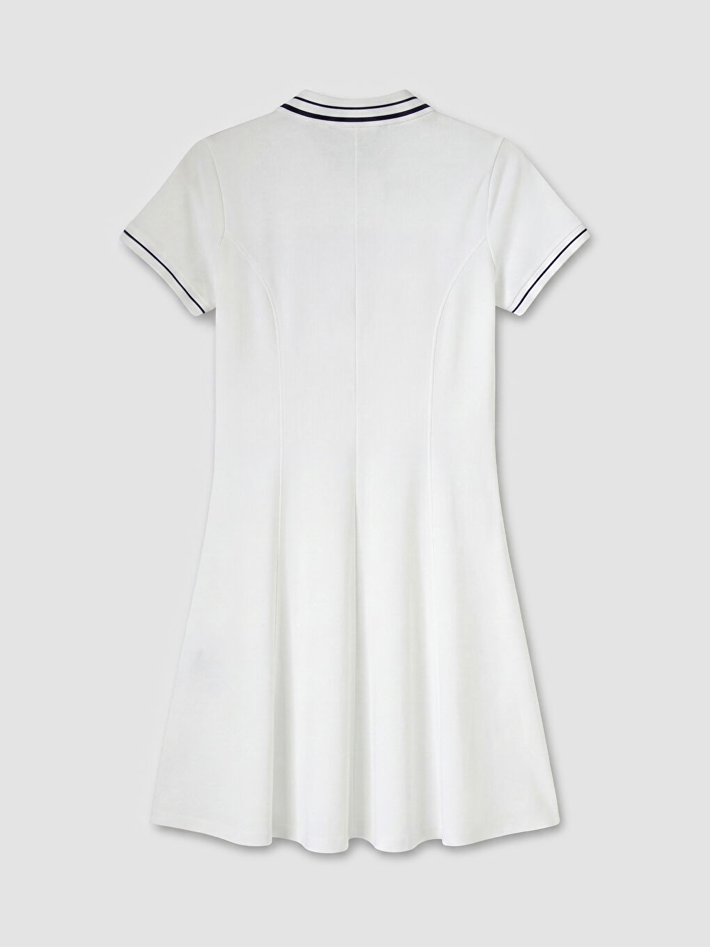 Beyaz Polo Yaka Mini Elbise-1