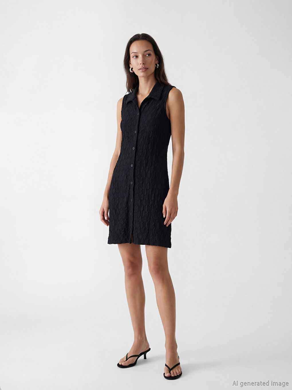 Textured Mini Shirt Dress-1