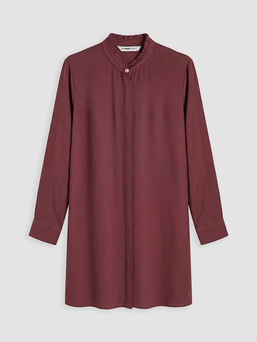 Bordo Fırfırlı Hakim Yaka Kadın Gömlek Tunik