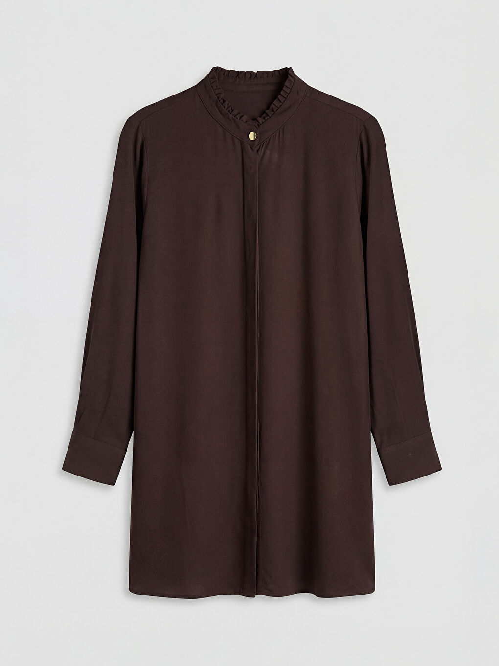 Kahverengi Fırfırlı Hakim Yaka Kadın Gömlek Tunik