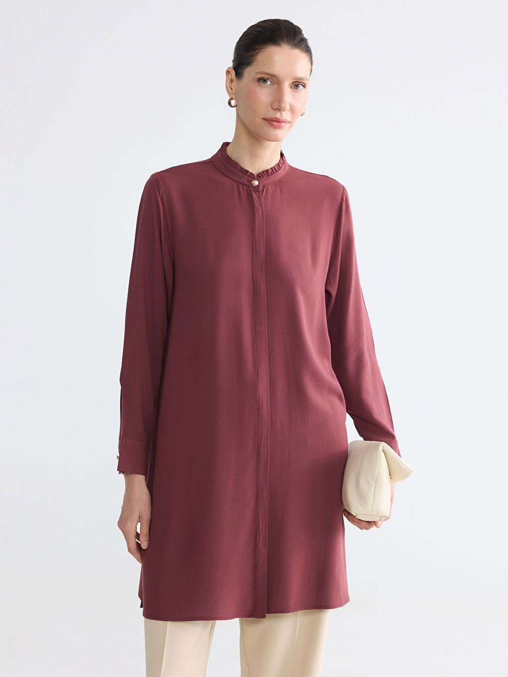 Frilled Grandad Collar Women's Shirt Tunic