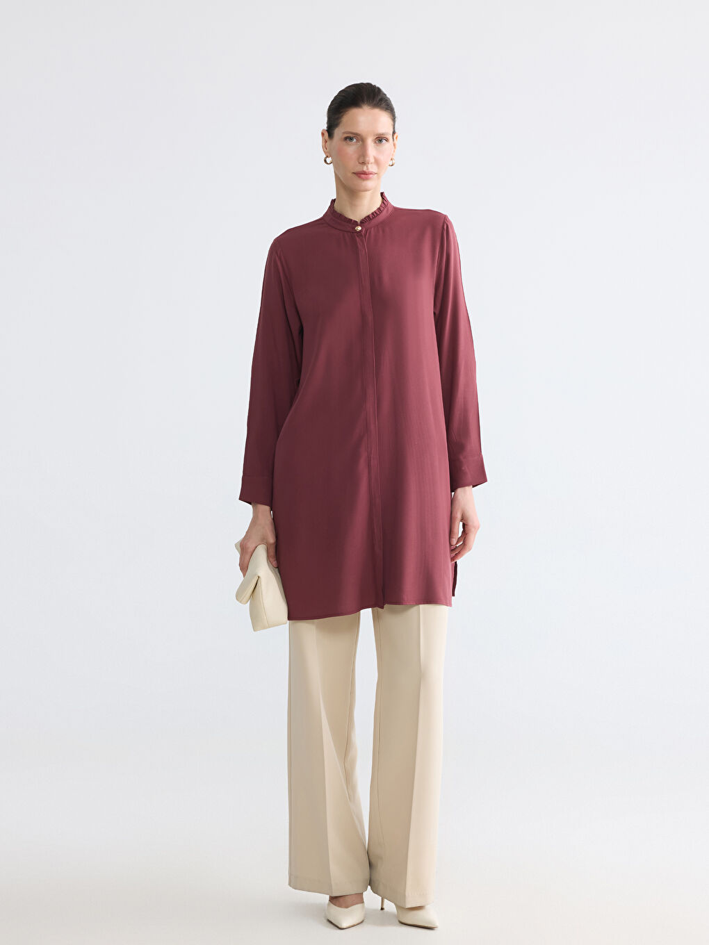 Frilled Grandad Collar Women's Shirt Tunic-1