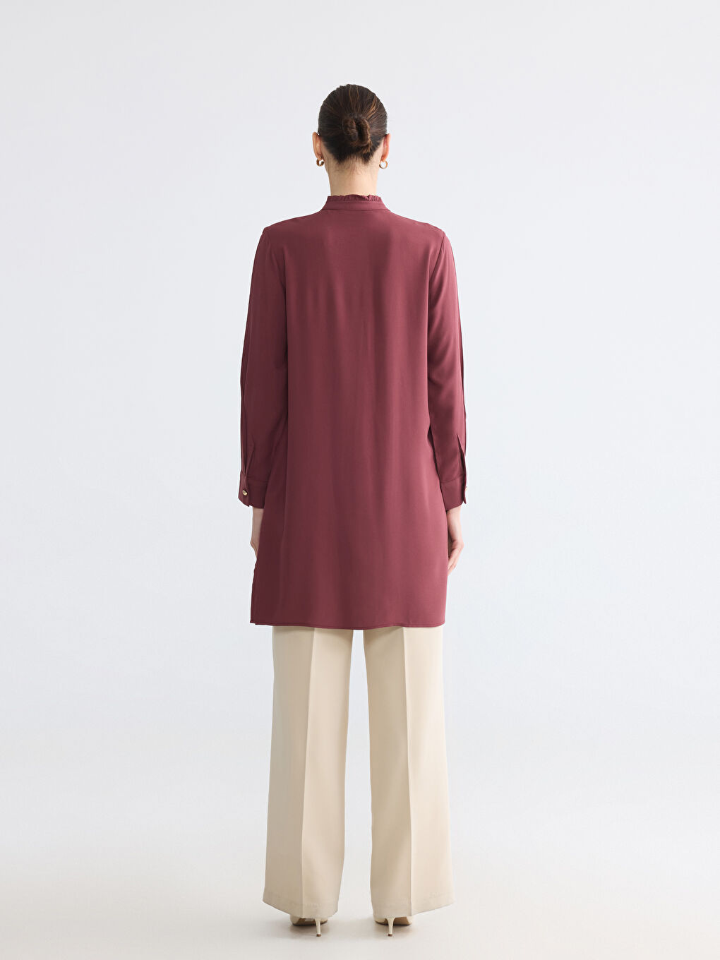 Frilled Grandad Collar Women's Shirt Tunic-3