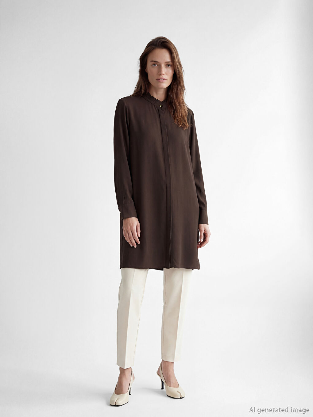 Frilled Grandad Collar Women's Shirt Tunic-1