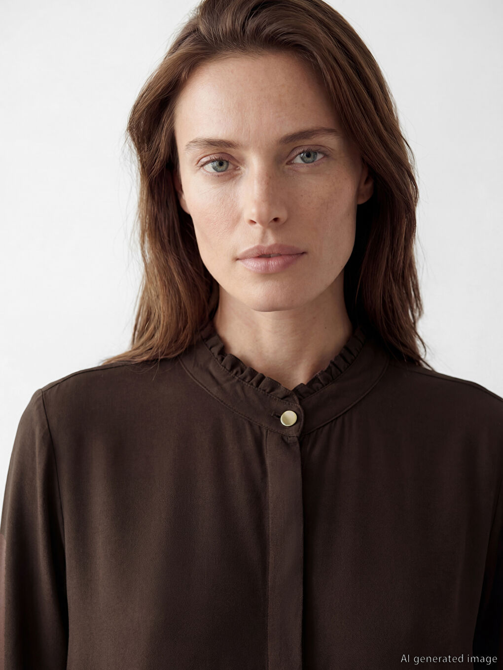 Frilled Grandad Collar Women's Shirt Tunic-2