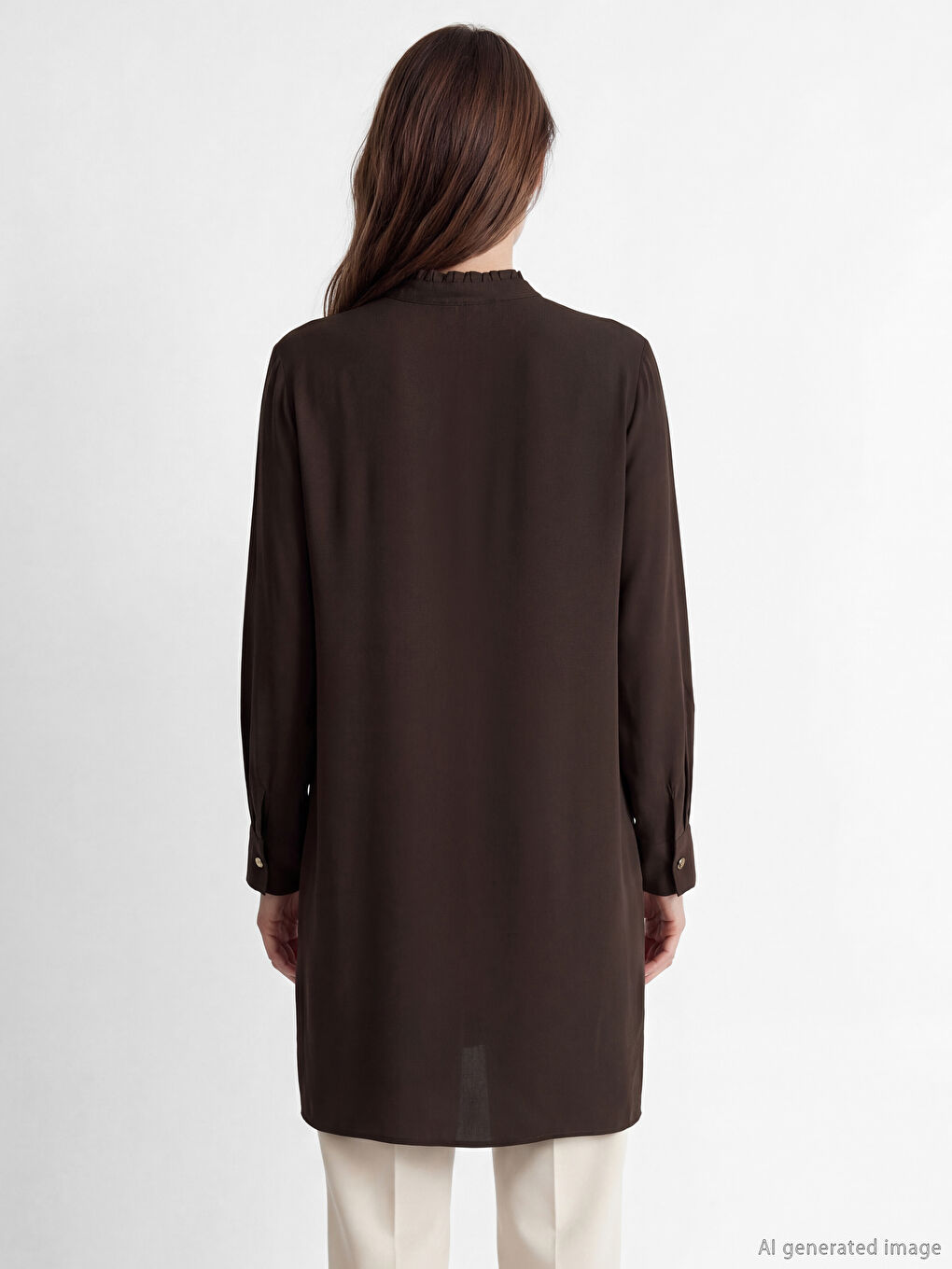 Frilled Grandad Collar Women's Shirt Tunic-3