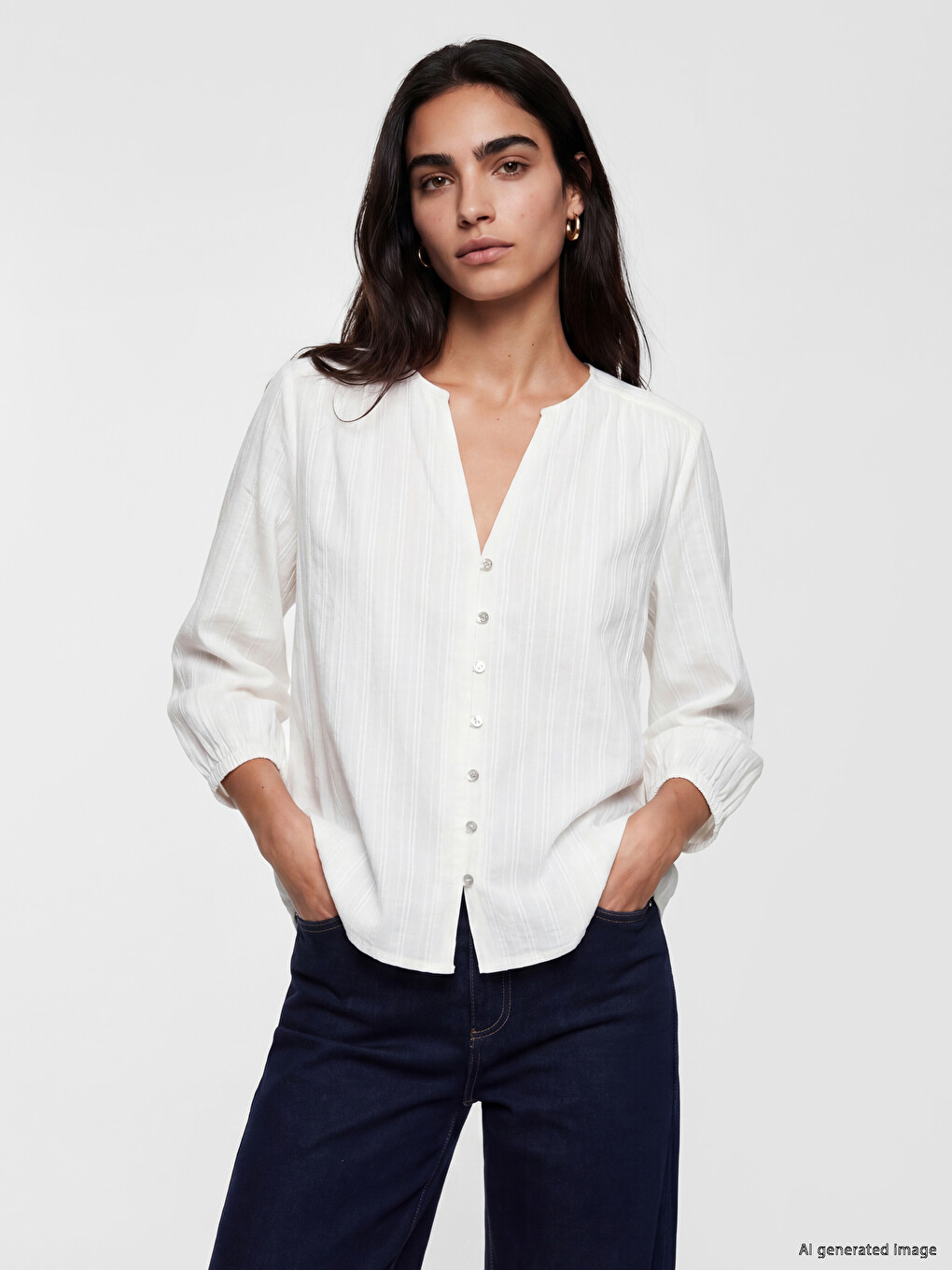 Kaçık Yaka Çizgili Oversize Bluz
