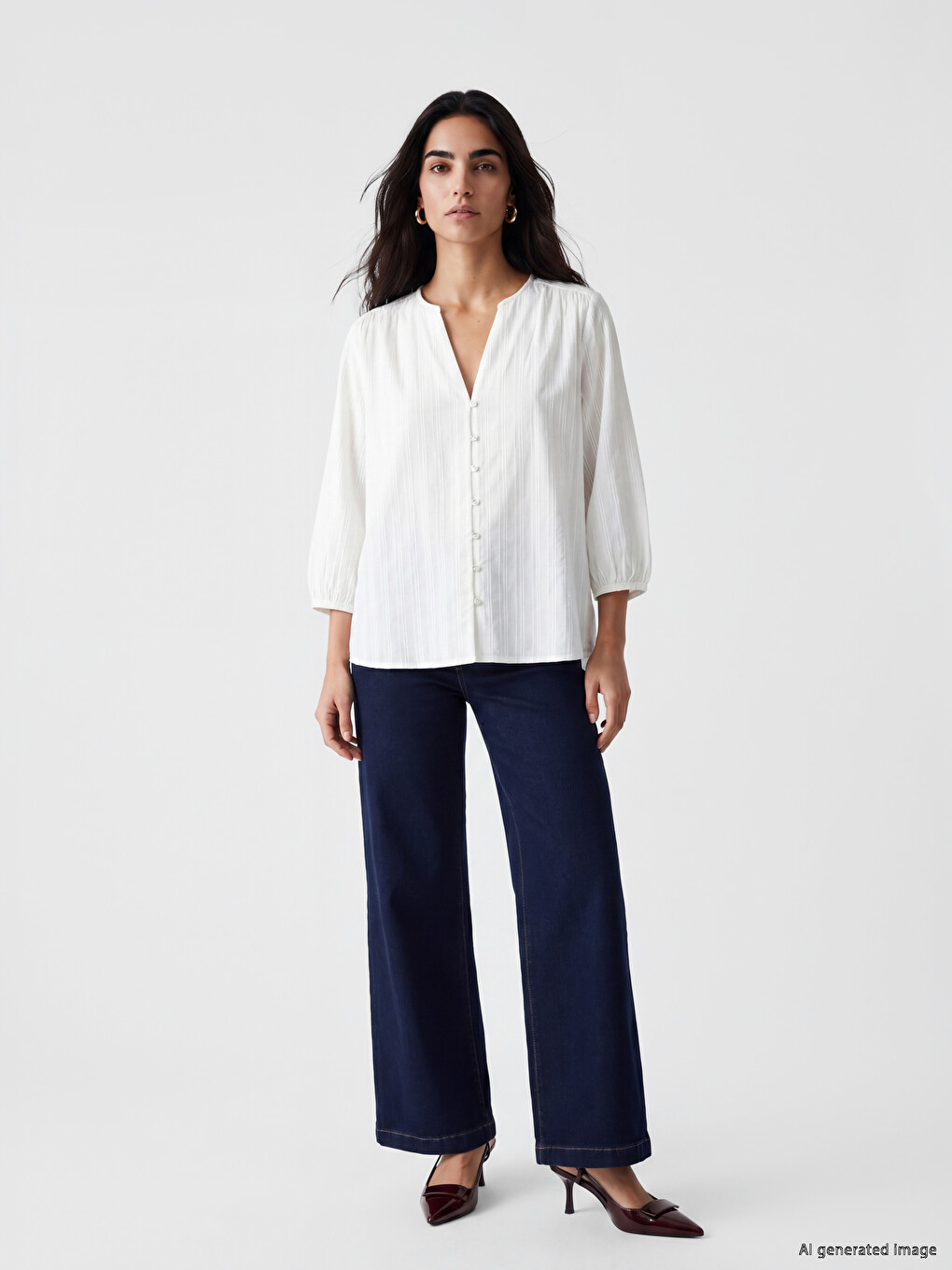 Kaçık Yaka Çizgili Oversize Bluz-1