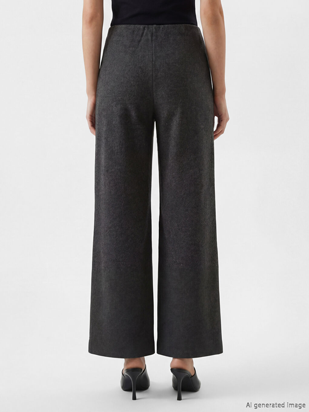 Antrasit Beli Lastikli Geniş Paça Kadın Triko Pantolon-1