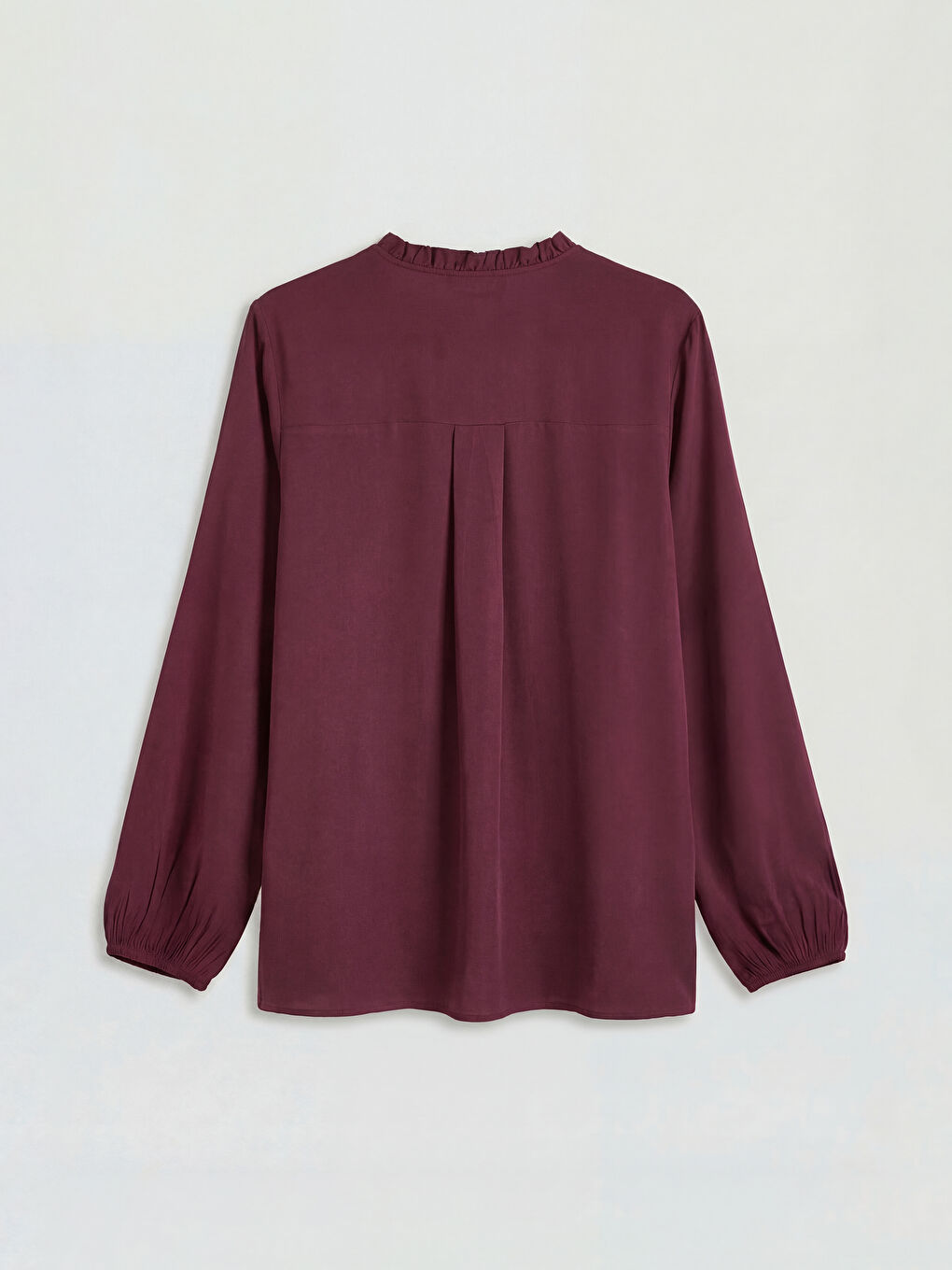 Bordo Fırfırlı Kaçık Yaka Bluz-4