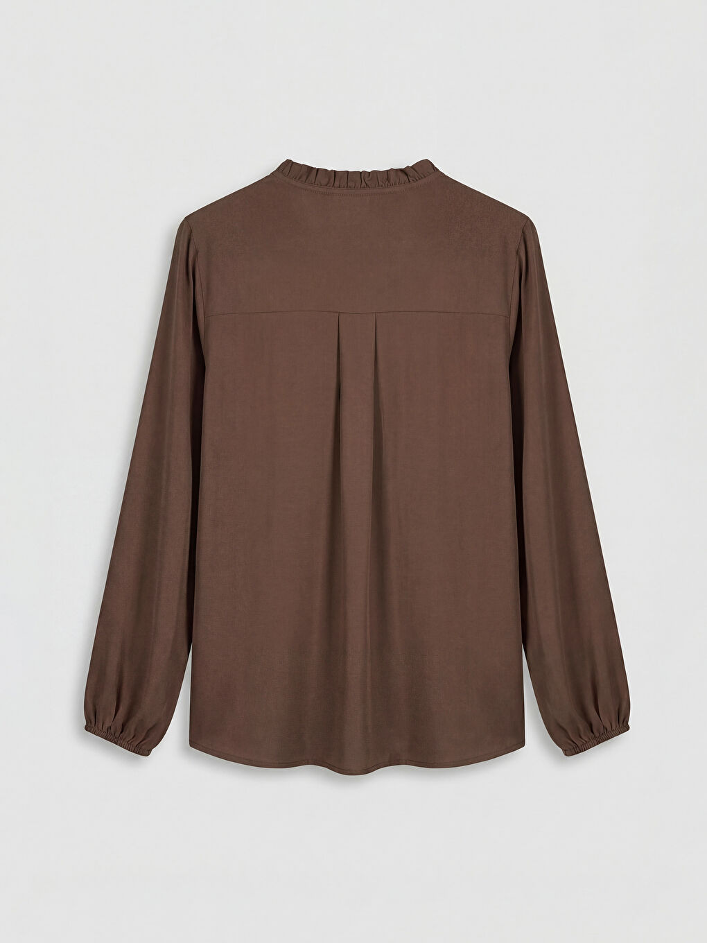 Kahverengi Fırfırlı Kaçık Yaka Bluz-1