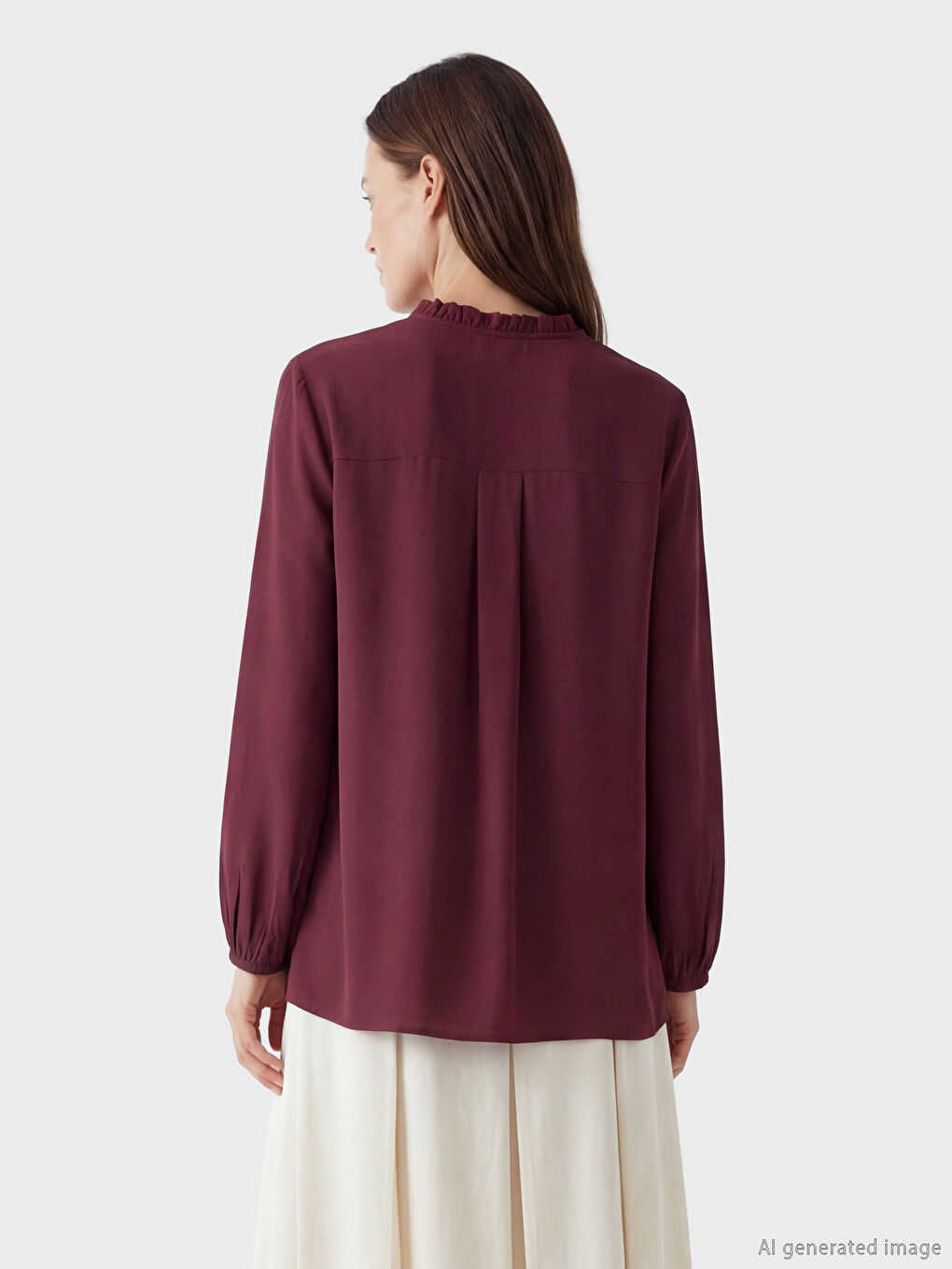 Bordo Fırfırlı Kaçık Yaka Bluz-2