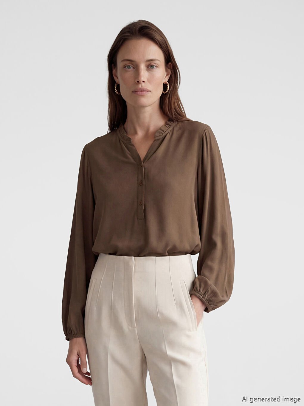 Blouse à col en V volanté