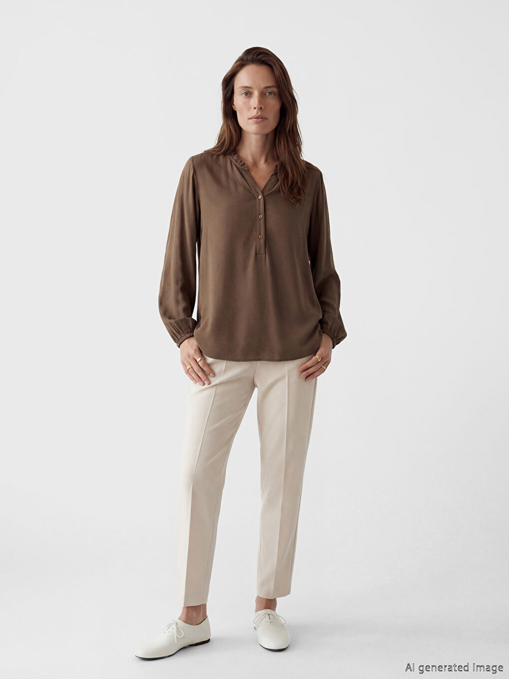 Blouse à col en V volanté-1