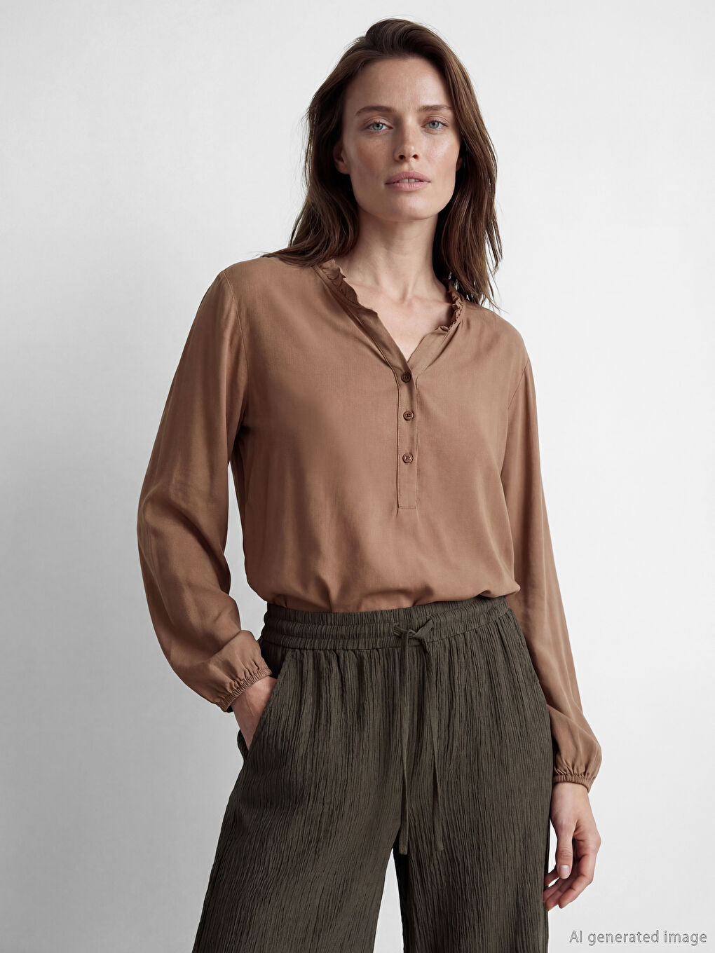 Blouse à col en V volanté