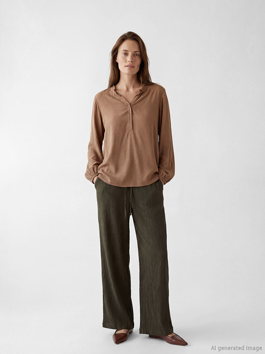 Blouse à col en V volanté-1