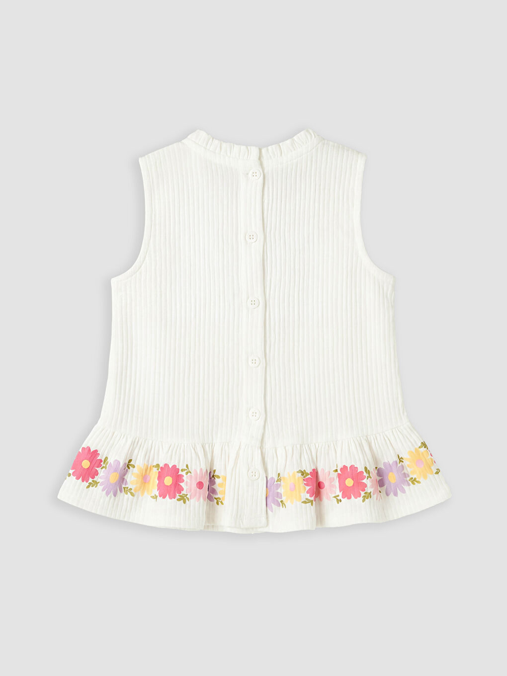 Beyaz Çiçekli Fırfırlı Kız Çocuk Müslin Bluz-1