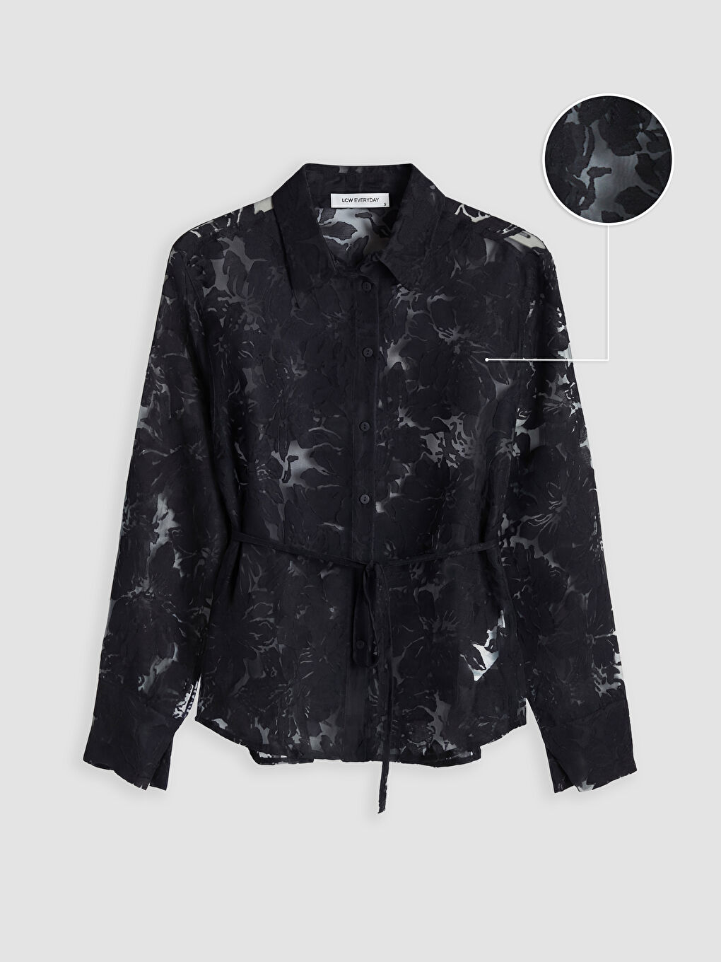 Siyah Çiçek Kuşaklı Kadın Gömlek-4