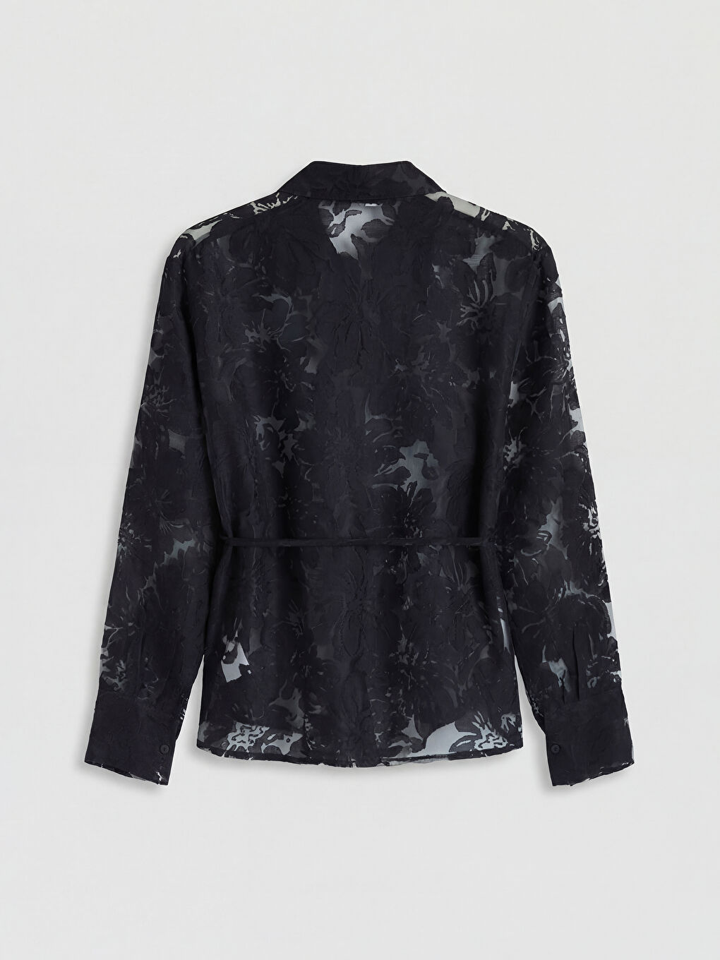 Siyah Çiçek Kuşaklı Kadın Gömlek-5