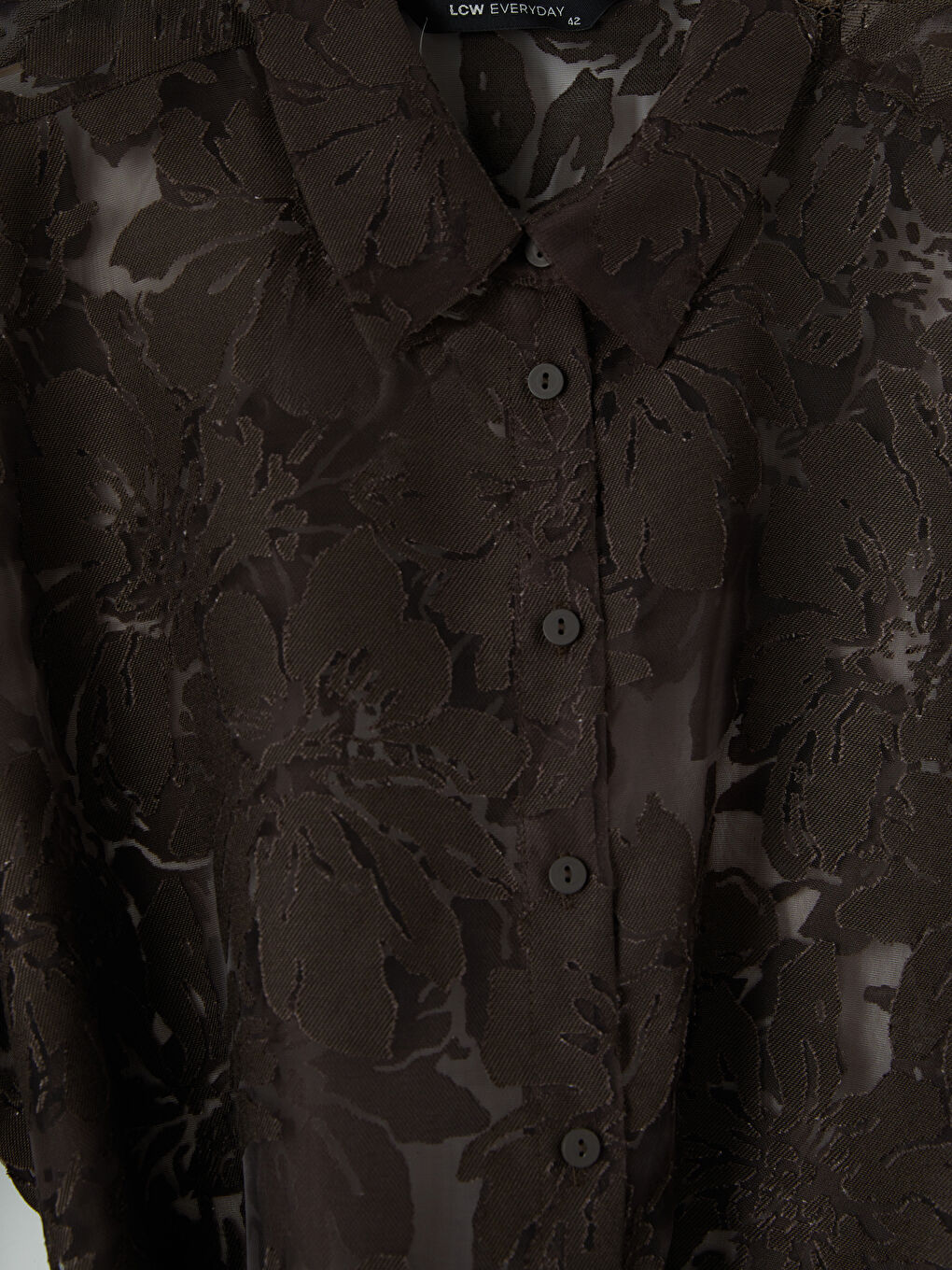 Kahverengi Çiçekli Kuşaklı Kadın Saten Gömlek-2