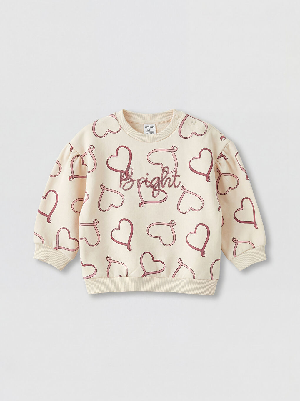 Ekru Kalp Baskılı Kız Bebek Sweatshirt ve Eşofman Alt-1