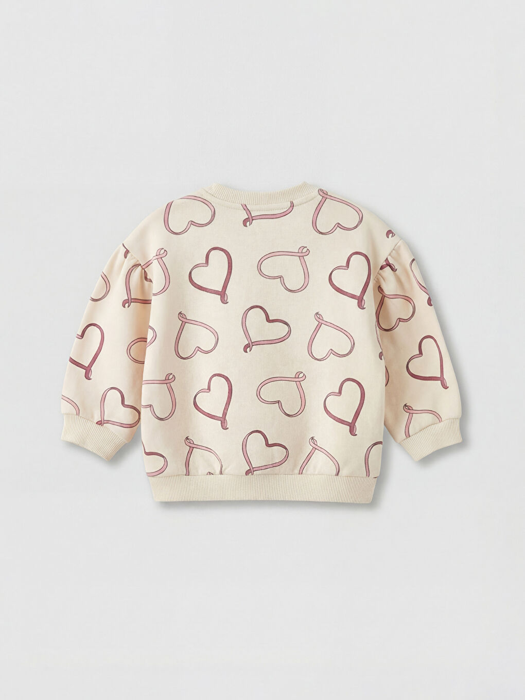 Ekru Kalp Baskılı Kız Bebek Sweatshirt ve Eşofman Alt-2