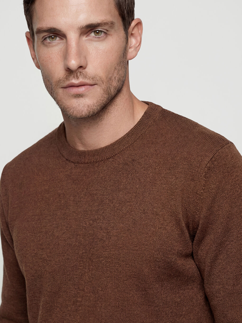 Kahverengi Bisiklet Yaka Erkek Sweatshirt-2