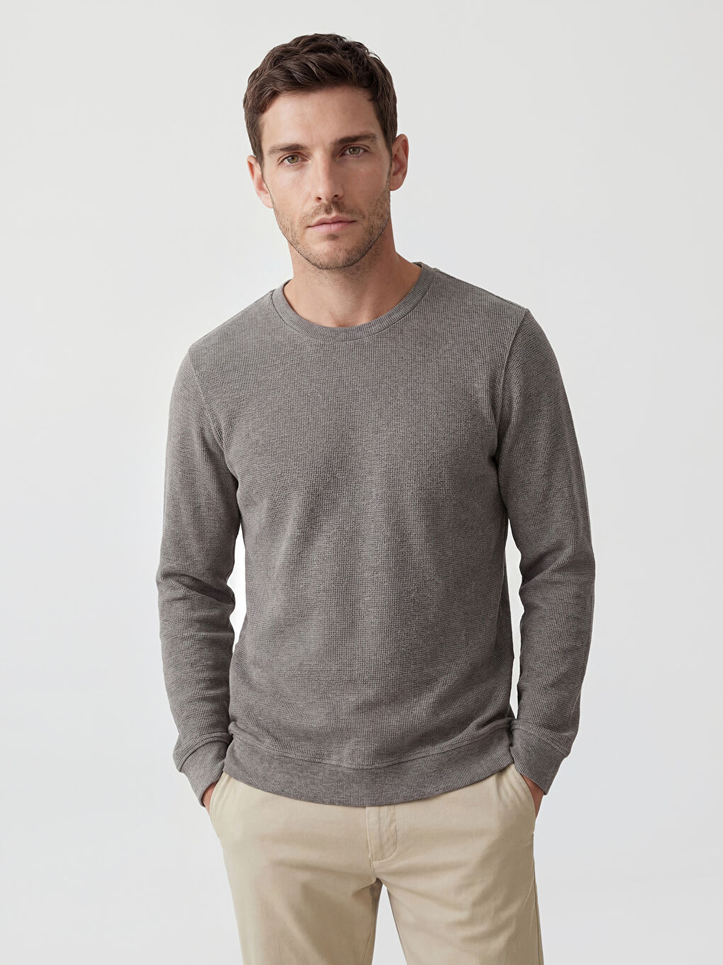 Gri Bisiklet Yaka Erkek Sweatshirt