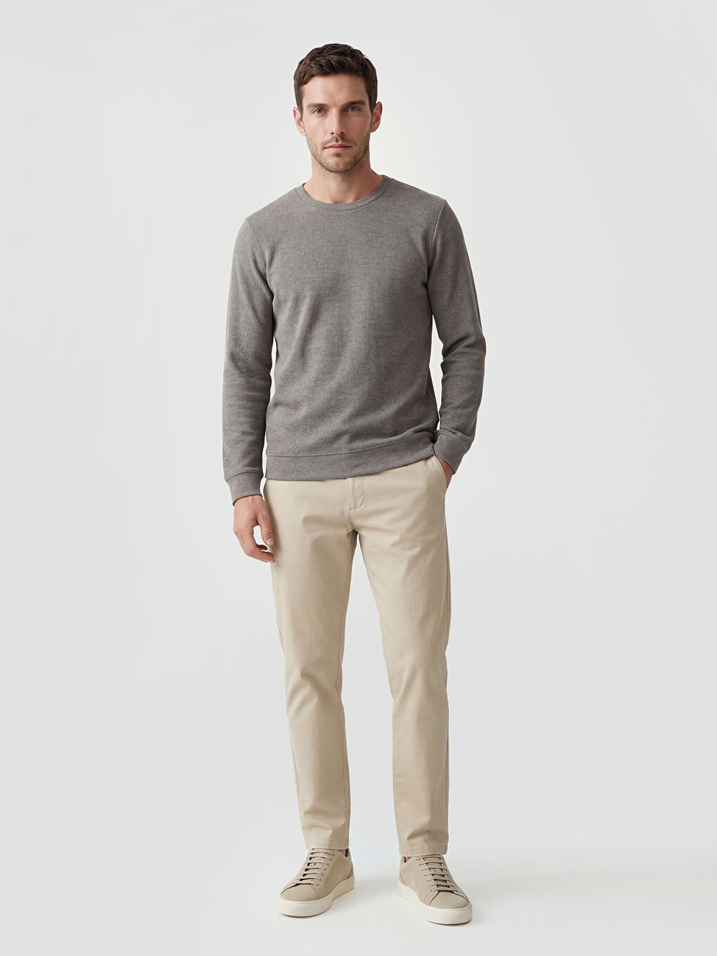 Gri Bisiklet Yaka Erkek Sweatshirt-1