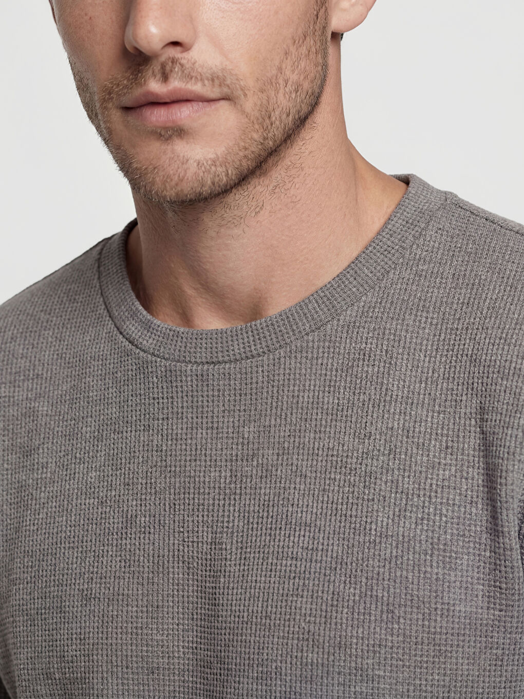 Gri Bisiklet Yaka Erkek Sweatshirt-3