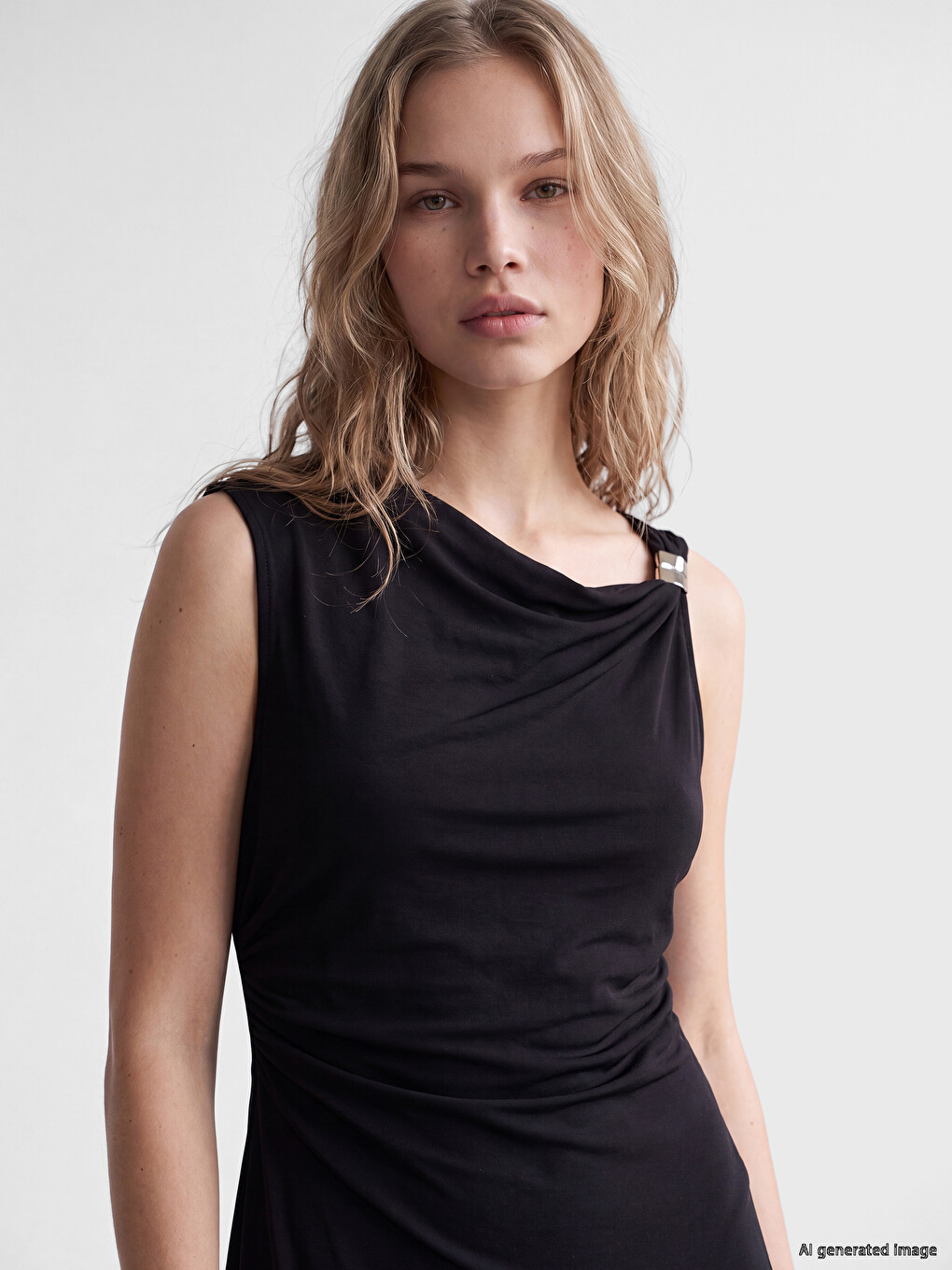 Cowl Neck Modal Blend Ruched Dress-1