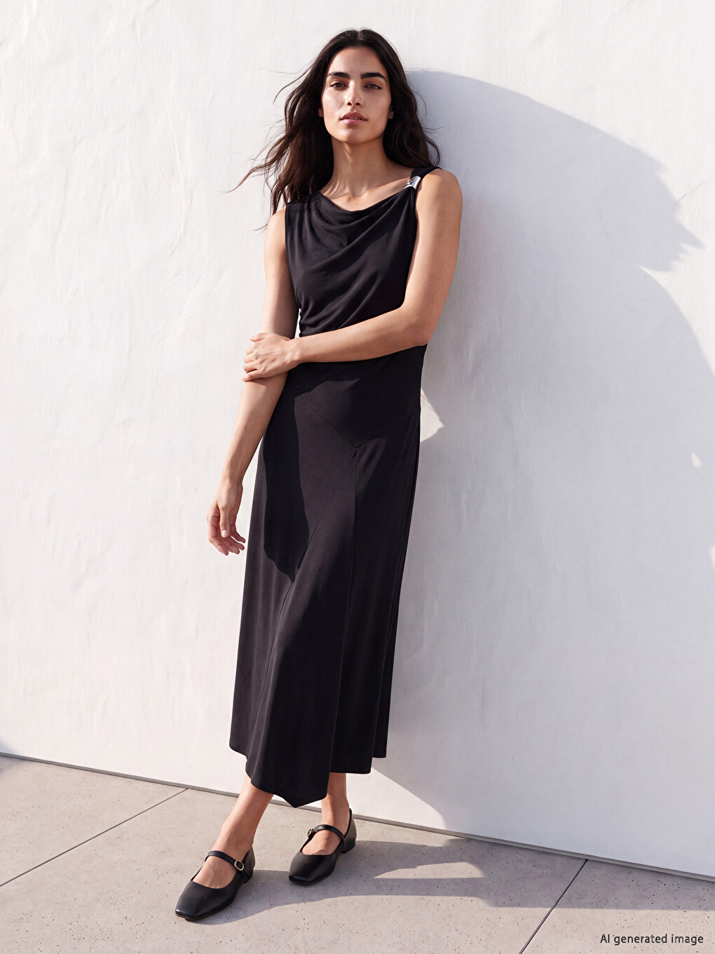 Cowl Neck Modal Blend Ruched Dress