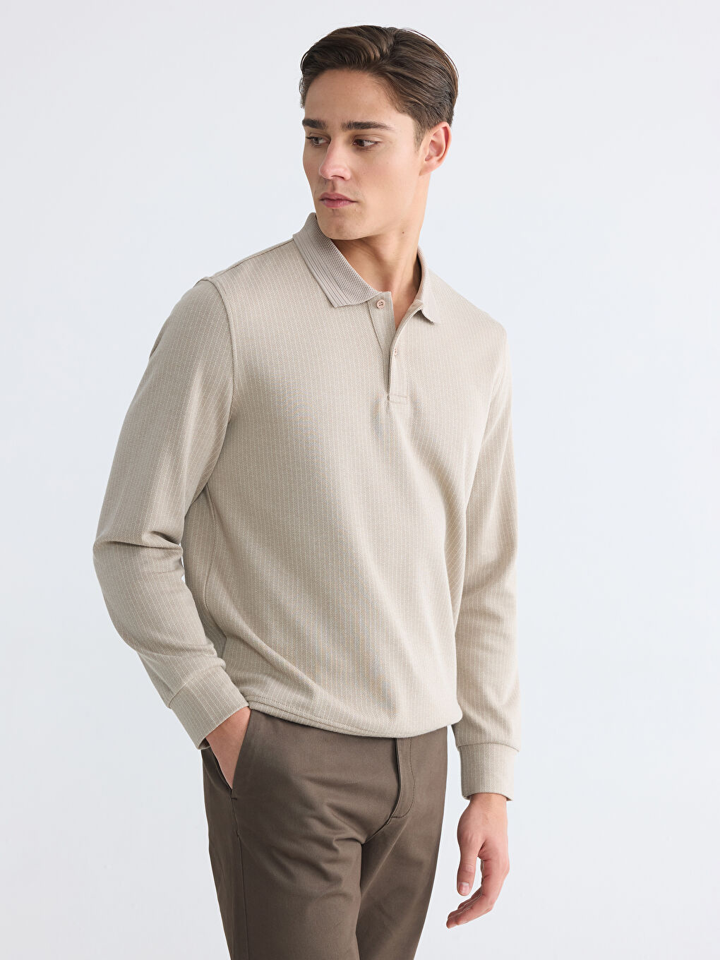 Gri Polo Yaka Erkek Sweatshirt-1