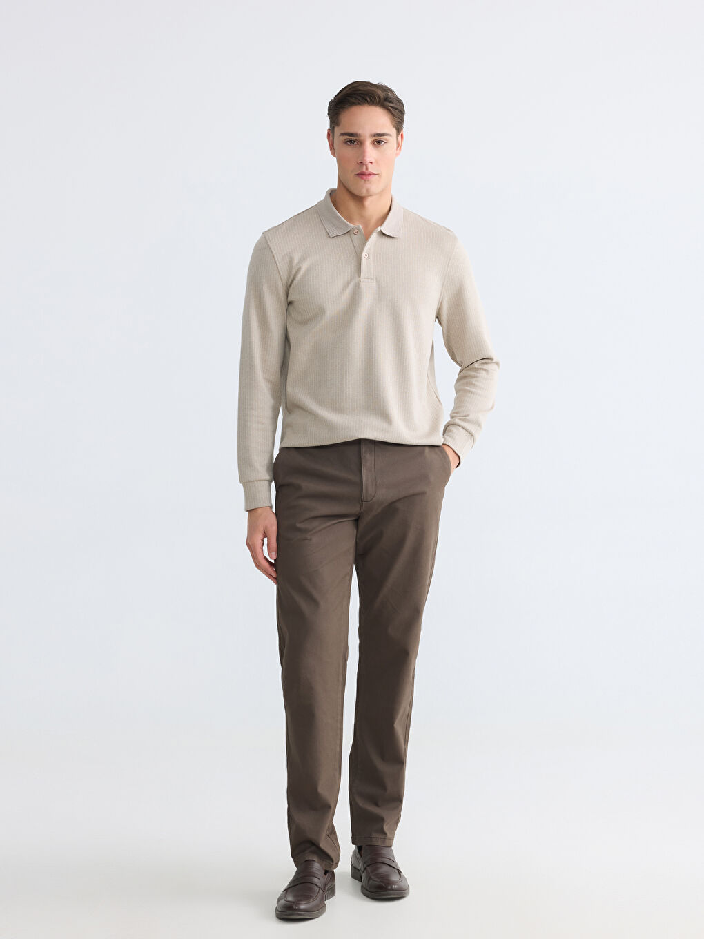 Gri Polo Yaka Erkek Sweatshirt-2