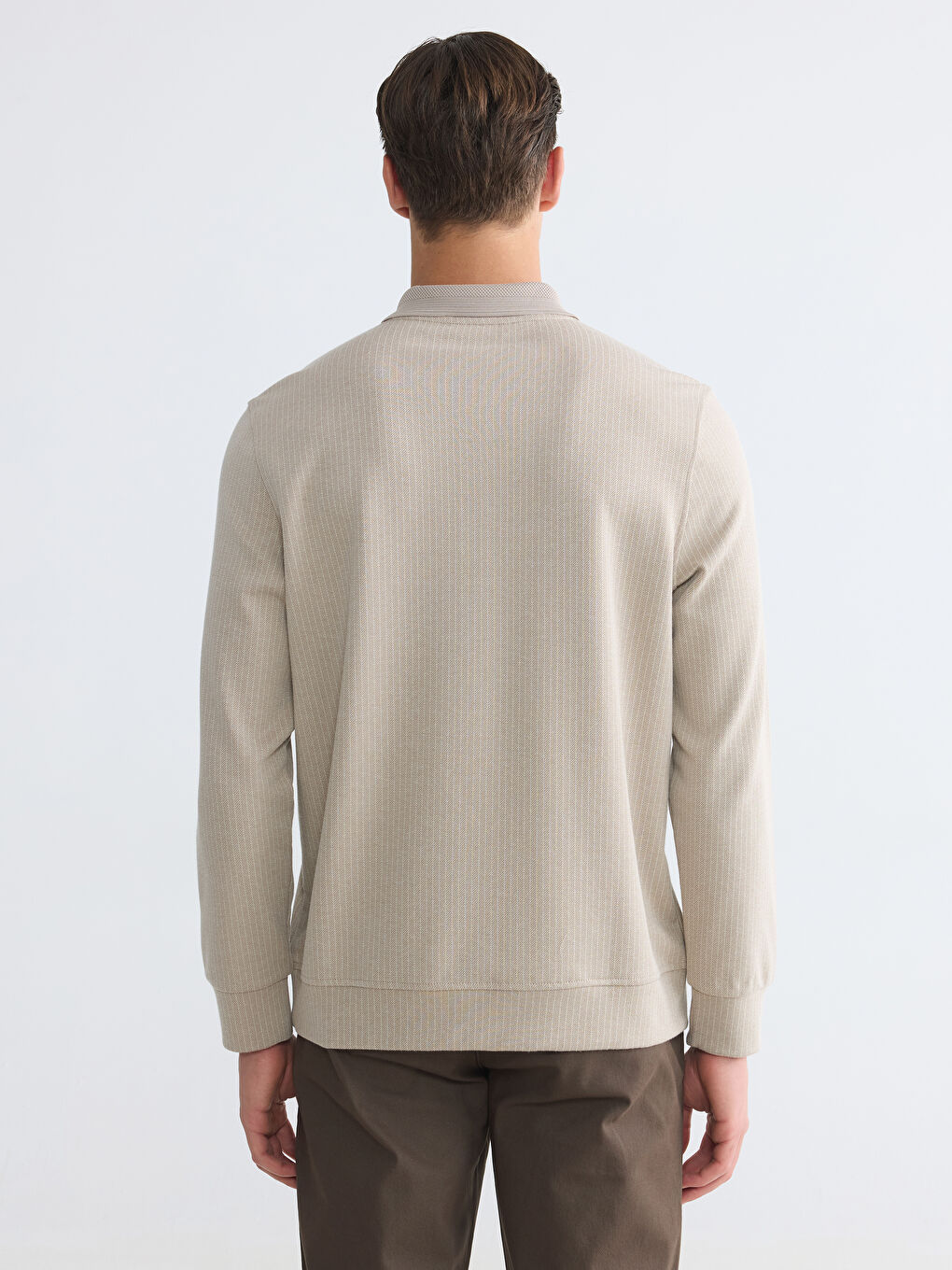 Gri Polo Yaka Erkek Sweatshirt-5