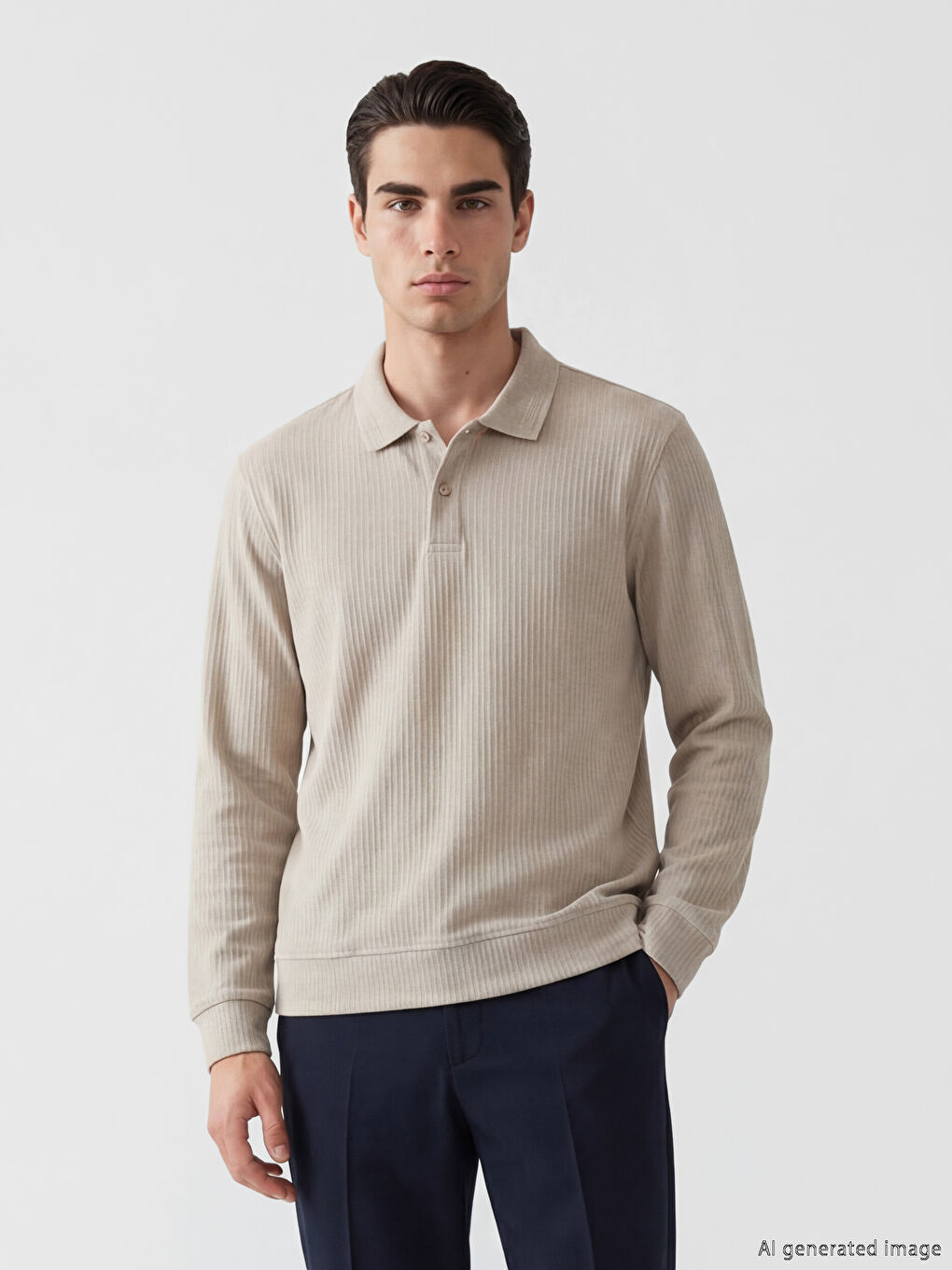 Gri Polo Yaka Erkek Sweatshirt