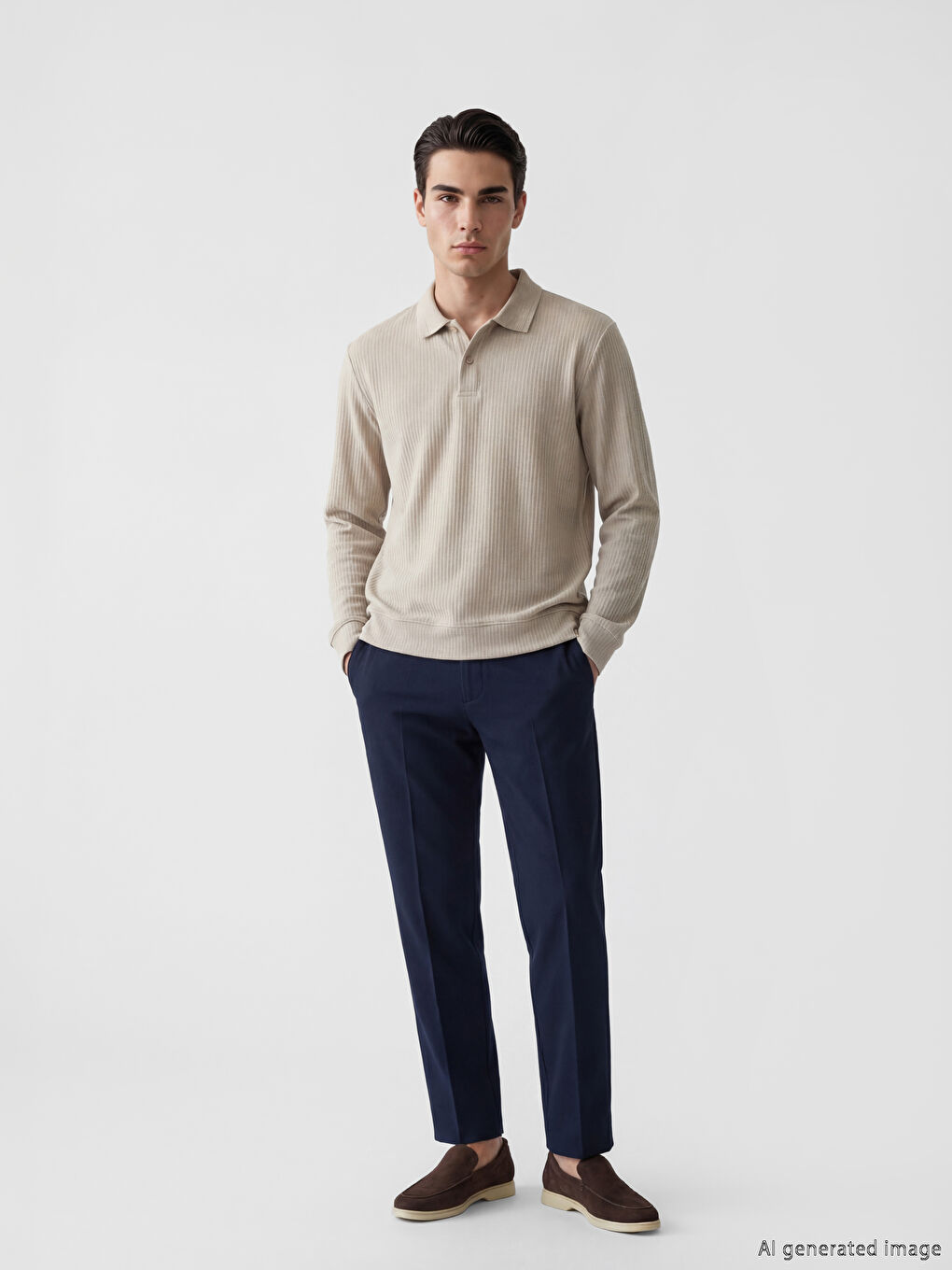Gri Polo Yaka Erkek Sweatshirt-3