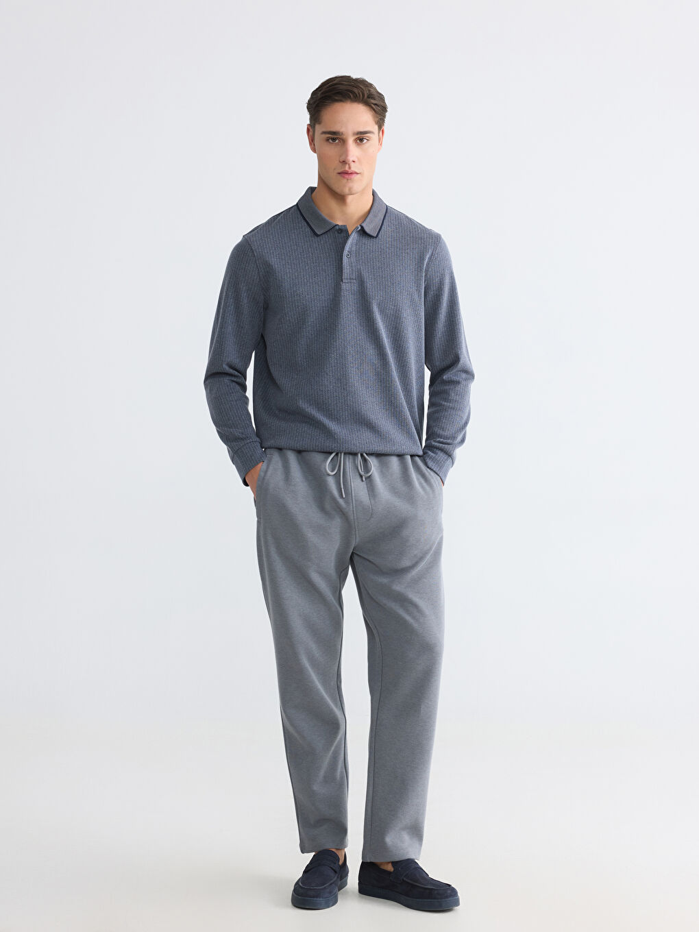 Lacivert Polo Yaka Erkek Sweatshirt-2